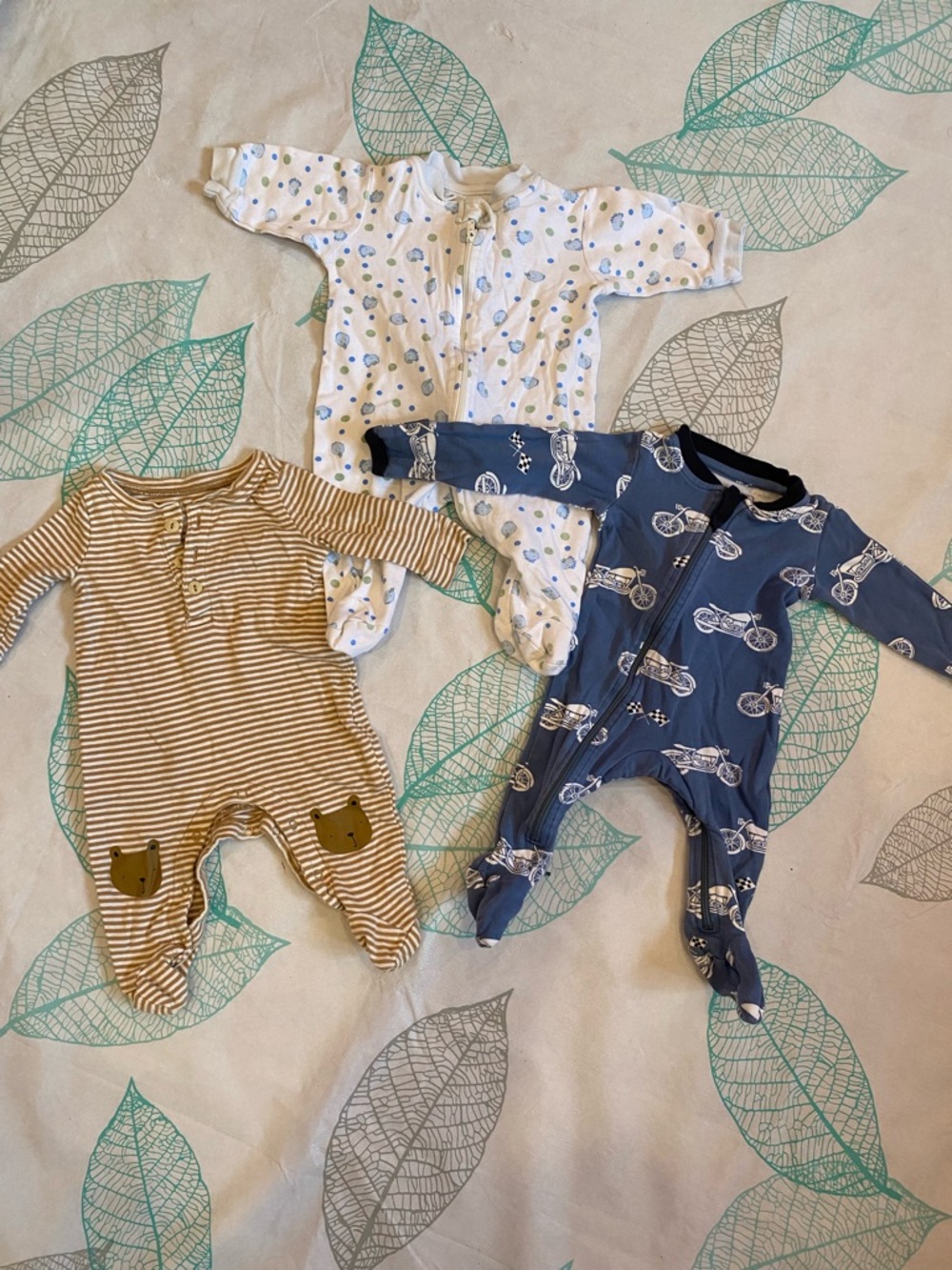 Baby One-Piece Footed Sleepers - Blue, White, Tan (3-Pack)